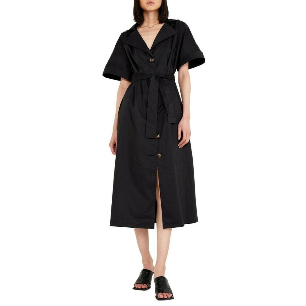 Bardot Black Button-Front Midi Shirtdress